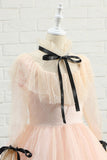 Blush Polka Dots Flower Girl Robe avec manches