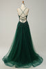 Charger l&#39;image dans la galerie, Une ligne Bretelles Spaghetti Vert Longue Robe De Soirée avec Dos croisé
