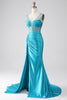 Charger l&#39;image dans la galerie, Turquoise sirène col en V balayage train plissé Corset perlé robe de bal