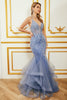 Charger l&#39;image dans la galerie, Sirène spaghetti bretelle perlé dos nu gris bleu robe de bal avec des Appliques
