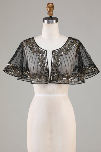 Black Beaded Glitter 1920s Cape pour femme