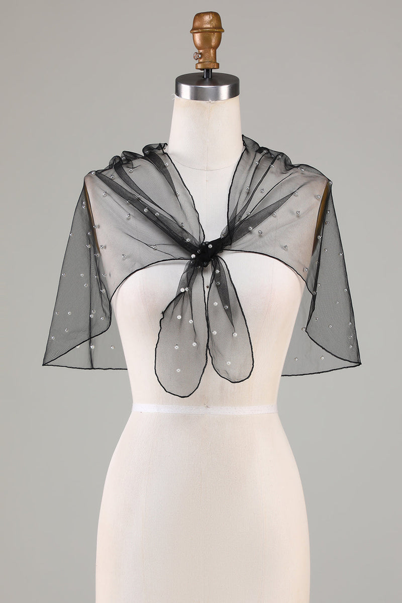 Charger l&#39;image dans la galerie, Tulle noir 1920s Cap avec perles