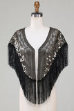Paillettes noires Cape des années 20 avec franges