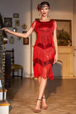 Robe à paillettes des années 20 à franges rouges