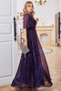 Charger l&#39;image dans la galerie, Robe de soirée violette à col V étincelante à manches courtes