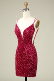 Robe de bal serrée à bretelles spaghetti Fuchsia élégantes