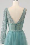Gris vert A-ligne scintillant paillettes longue Corset robe de soirée