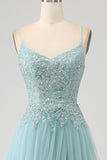 Robe de soirée Corset à paillettes Applique vert clair scintillant avec fente