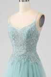 Robe de soirée Corset à paillettes Applique vert clair scintillant avec fente