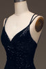 Charger l&#39;image dans la galerie, Robe longue de sirène à paillettes scintillantes noires avec fente
