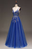 Charger l&#39;image dans la galerie, Robe de soirée bleu royal à paillettes trapèze avec appliques