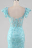 Charger l&#39;image dans la galerie, Robe de bal bleu ciel en dentelle à épaules dénudées et paillettes sirène avec fente
