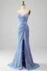 Charger l&#39;image dans la galerie, Paillettes scintillantes sirène robe de bal bleu clair avec fente