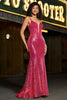 Charger l&#39;image dans la galerie, Superbe sirène bretelles spaghetti fuchsia paillettes corset robe de soirée