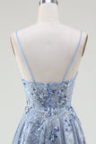 Glitter A-Line Spaghetti Bretelles Gris Bleu Robe de soirée