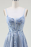 Glitter A-Line Spaghetti Bretelles Gris Bleu Robe de soirée