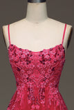 Spaghetti Bretelles A Line Robe de Soirée rouge avec Appliques