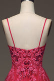 Spaghetti Bretelles A Line Robe de Soirée rouge avec Appliques