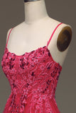 Spaghetti Bretelles A Line Robe de Soirée rouge avec Appliques