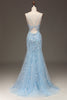 Charger l&#39;image dans la galerie, Robe de Soirée sirène en Tulle bleu avec perles