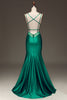 Charger l&#39;image dans la galerie, Robe de Soirée de sirène en satin à col en V profond vert avec dos à lacets