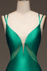 Charger l&#39;image dans la galerie, Robe de Soirée de sirène en satin à col en V profond vert avec dos à lacets