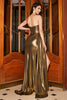 Charger l&#39;image dans la galerie, Sirène scintillante dorée métallisée longue robe de soirée avec fente