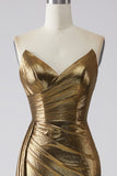 Robe de bal longue dorée sirène scintillante avec fente