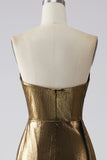 Robe de bal longue dorée sirène scintillante avec fente