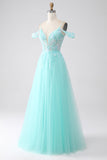 Robe de soirée à paillettes à épaules froides vert clair