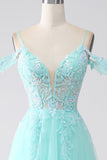 Robe de soirée à paillettes à épaules froides vert clair