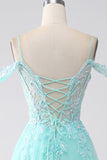 Robe de soirée à paillettes à épaules froides vert clair