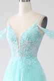 Robe de soirée à paillettes à épaules froides vert clair