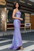 Charger l&#39;image dans la galerie, Élégante sirène bretelles spaghetti paillettes violettes corset robe de soirée