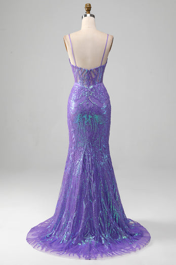 Sirène scintillant violet Corset robe de Soirée