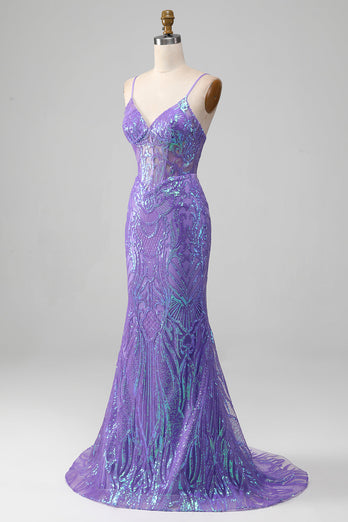 Sirène scintillant violet Corset robe de Soirée