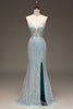 Charger l&#39;image dans la galerie, Robe de Soirée bleu gris sirène scintillante avec fente
