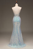 Robe de Soirée bleu gris sirène scintillante avec fente