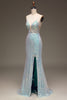 Charger l&#39;image dans la galerie, Robe de Soirée bleu gris sirène scintillante avec fente