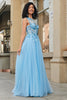 Charger l&#39;image dans la galerie, Magnifique une ligne une épaule bleu clair Corset robe de soirée avec des Appliques