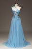Charger l&#39;image dans la galerie, Robe de Soirée bleu clair à paillettes à une épaule avec appliques