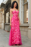 Sirène Fuchsia Robe de bal longue avec Appliques