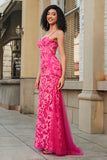 Sirène Fuchsia Robe de bal longue avec Appliques