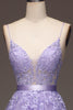 Charger l&#39;image dans la galerie, Violet A-ligne Spaghetti bretelles longue perlé et Tulle robe de Soirée avec Appliques