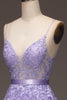 Charger l&#39;image dans la galerie, Violet A-ligne Spaghetti bretelles longue perlé et Tulle robe de Soirée avec Appliques