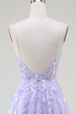 Robe de soirée violet trapèze avec paillettes