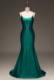 Robe de Soirée vert foncé à lacets pour sirène en satin avec corset