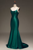 Robe de Soirée vert foncé à lacets pour sirène en satin avec corset