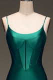 Robe de Soirée vert foncé à lacets pour sirène en satin avec corset