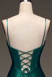 Robe de Soirée vert foncé à lacets pour sirène en satin avec corset